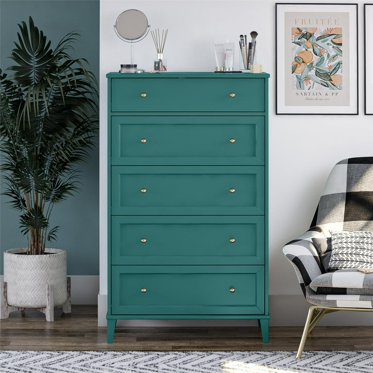 Ameriwood Home Monticello Tall 5 Drawer Dresser Emerald Green