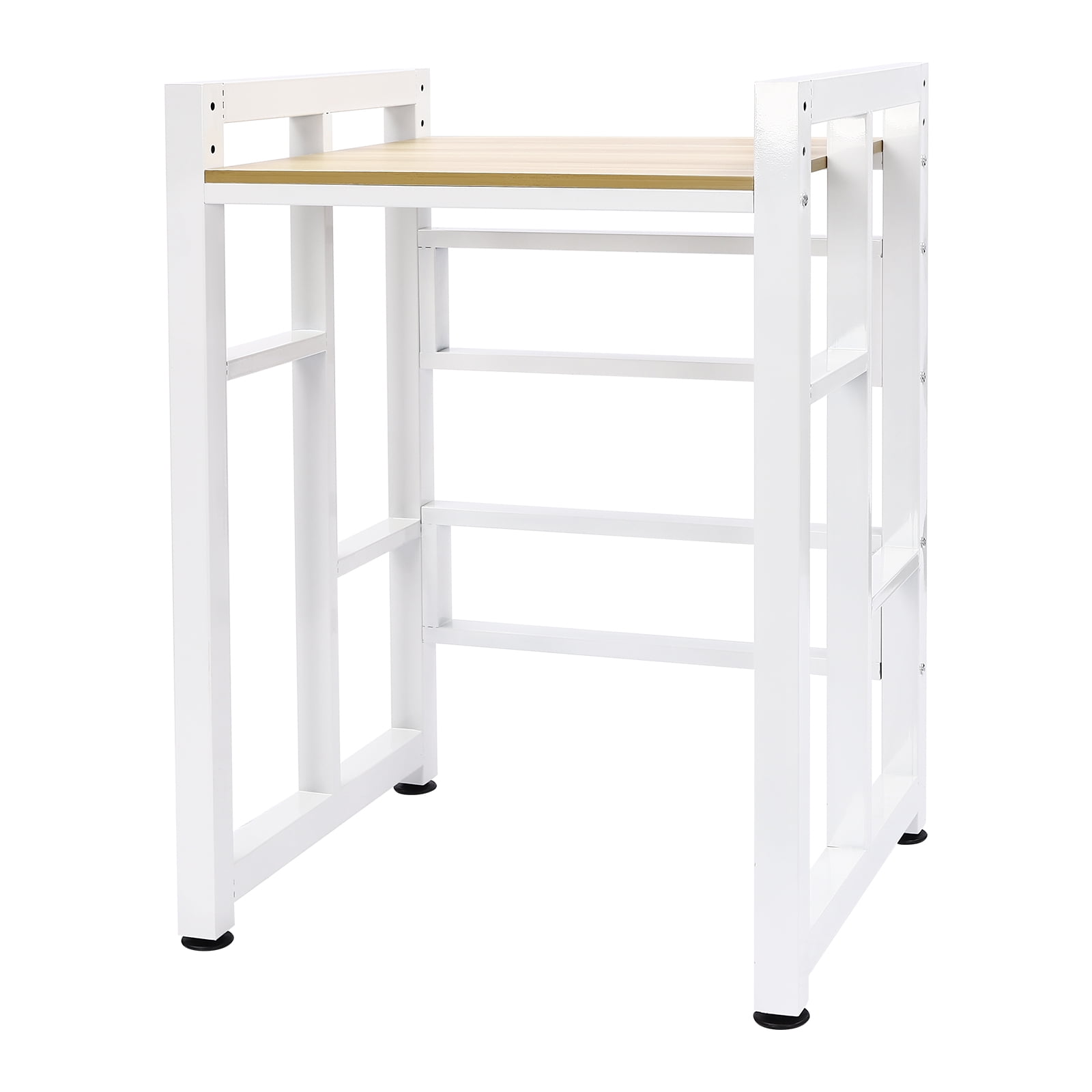 Modern Bathroom Washer Dryer Stacking Rack Stand with Adjustable Height and Guardrail, Durable Steel Frame, Elegant White Finish