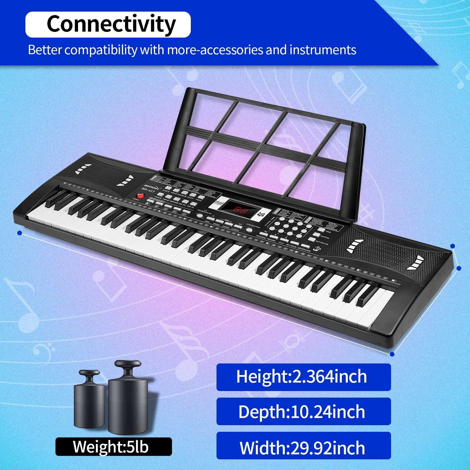 61 Keys Electronic Digital Piano with Microphone, Portable Keyboard for Beginners