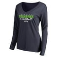 thumbnail image 2 of Women's College Navy Seattle Seahawks Iconic Collection Script Assist Long Sleeve V-Neck T-Shirt, 2 of 3