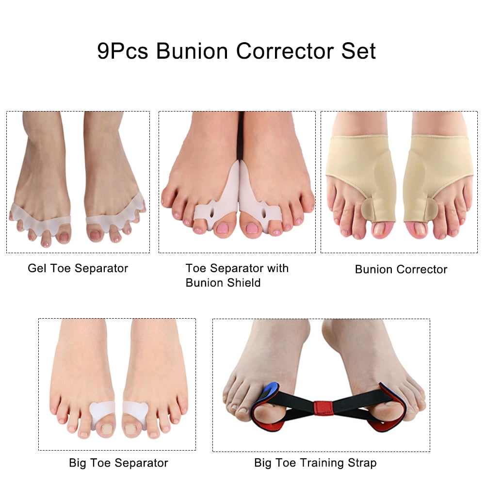 9Pcs/Set Bunion Corrector Big Toe Separators Straightener Hammer Toe Spacers Hallux Valgus