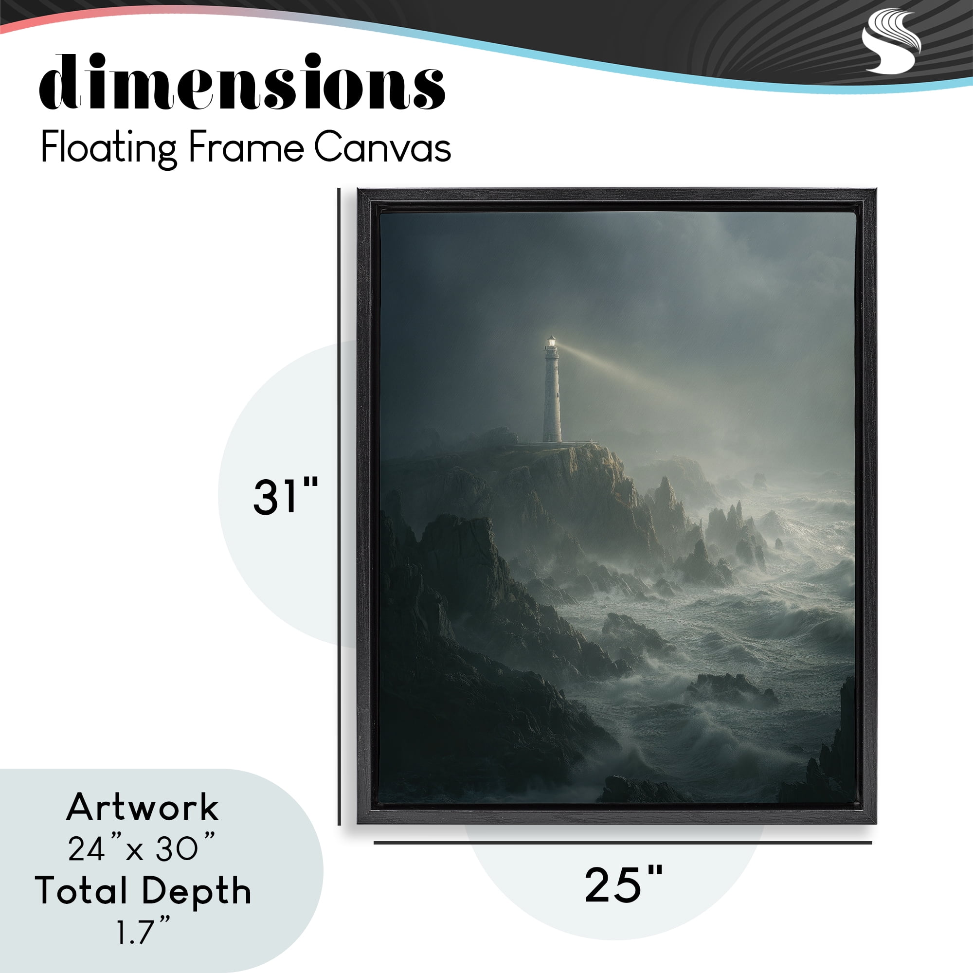 Lighthouse and Stormy Cliff Black Framed Floater Canvas Wall Art, design by Ziwei Li