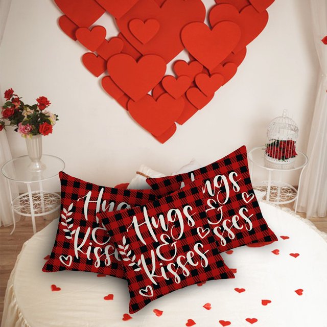 Liquidation! Panxico Décorations de la Saint-Valentin, Coussins de la Saint-Valentin, Série à Carreaux Rouges Coussin Imprimé en Lin pour la Saint-Valentin, Appuyez sur une Atmosphère Festive 1 Pcs, Décor de la Saint-Valentin, Coussins à Lancer