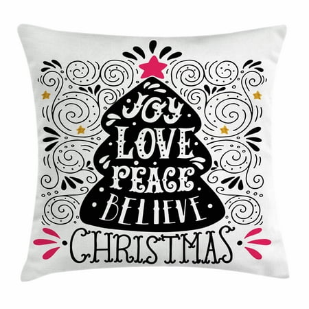 Dark Coral Lined Crystal Joy Throw Pillow Cushion Cover, Abstract Christmas Tree Pattern with a Tree Topper Curlicues Swirled Lines, Decorative Square Accent Pillow Case, 18 X 18 Inches, Dark Coral Black White, by Ambesonne ()