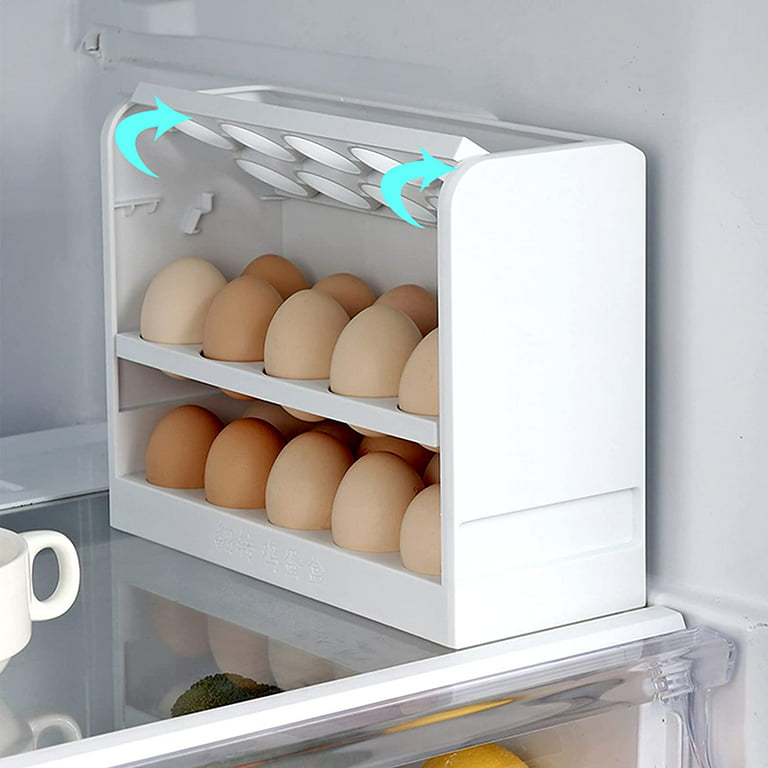 Plastic Egg Holder for Refrigerator 3-Layer Flip Fridge Egg Tray Container,  Kitchen Countertop Fresh Egg Storage Container 30 Grid