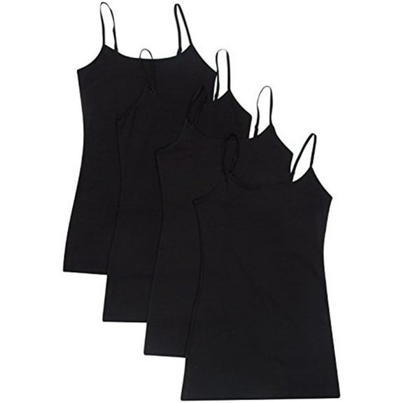 Essential Basic Women Value Pack Long Camisole Cami - Black, Black, Black, Black, Medium