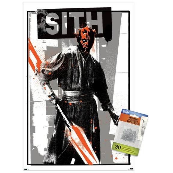 Star Wars: The Phantom Menace - Darth Maul Glitch Wall Poster with Push Pins, 14.725" x 22.375"