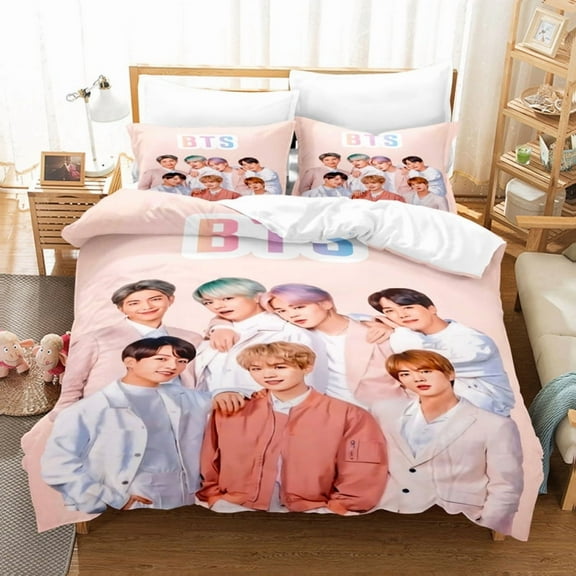 Bangtan Bedding Set Cartoon 1 BTSS Duvet Cover with 2 Pillow Sham Comforter Cover(No Filler) Bedroom Decor,BTSS Print Ultra Soft Duvet Cover Set