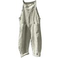 thumbnail image 1 of Femmes Mode Été Combinaison Sans Manches Bande Baggy Poche Coton Lin Playsuit Romper Salopettes, 1 of 6