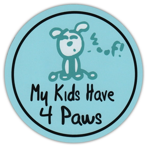 Round Dog Lover Car Magnet - My Kids Have Four Paws - Life Is Good - Magnetic Bumper Sticker