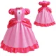 thumbnail image 3 of Vestido de princesa Barbie rosa para niñas, disfraz de película para juego de rol con cinturón, vestido con tirantes a cuadros, atuendo de cumpleaños para Halloween, para vestir de 2 a 10 años, 3 of 5
