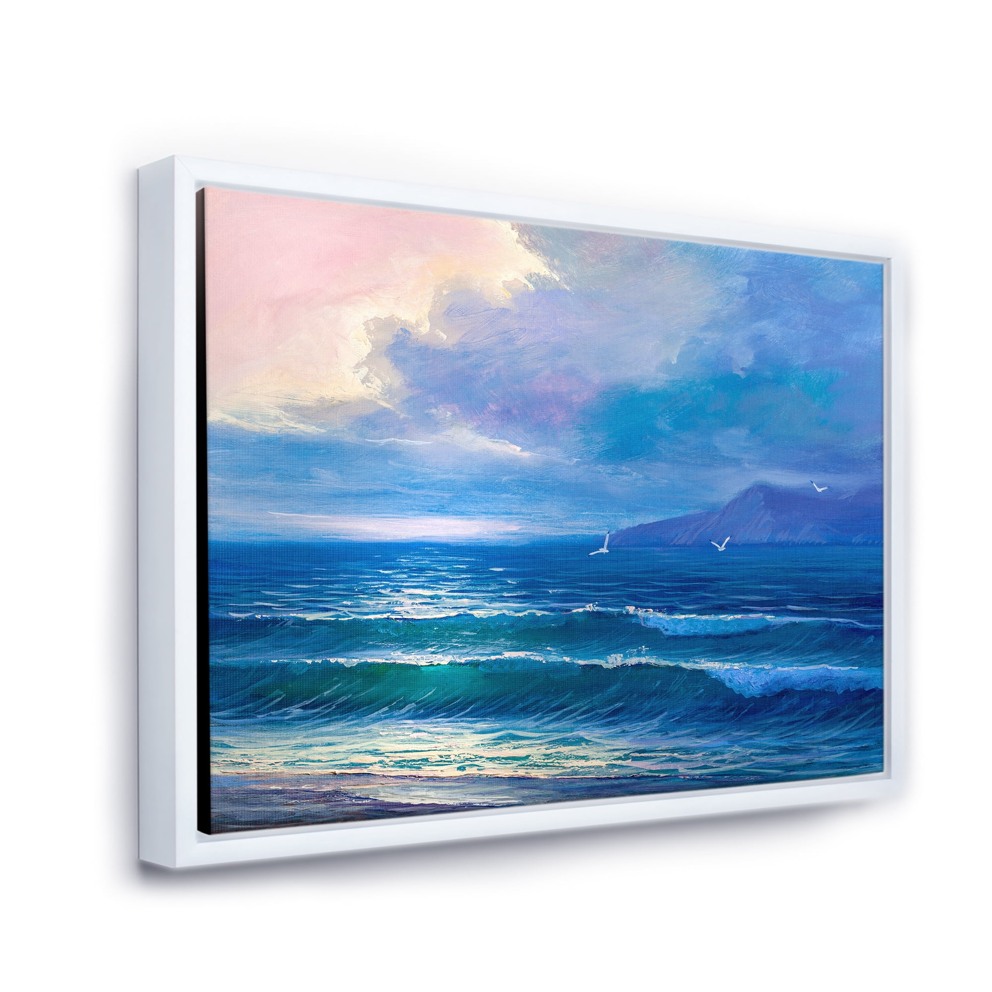 Sunrise Glow On The Sea Waves I 32 in x 24 in Framed Painting Canvas Art Print, by Designart