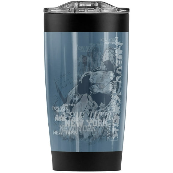 Superman Super City Stainless Steel Tumbler 20 oz Coffee Travel Mug/Cup, Vacuum Insulated & Double Wall with Leakproof Sliding Lid | Great for Hot Drinks and Cold Beverages