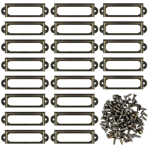 LAMIRO 50 Pcs Metal Label Holders for Furniture,Drawers,Cabinets,Cards,Name Plates,Frame with Screws for Desk,Bookshelf,Shelves,Bronze (S 59 x 17mm)