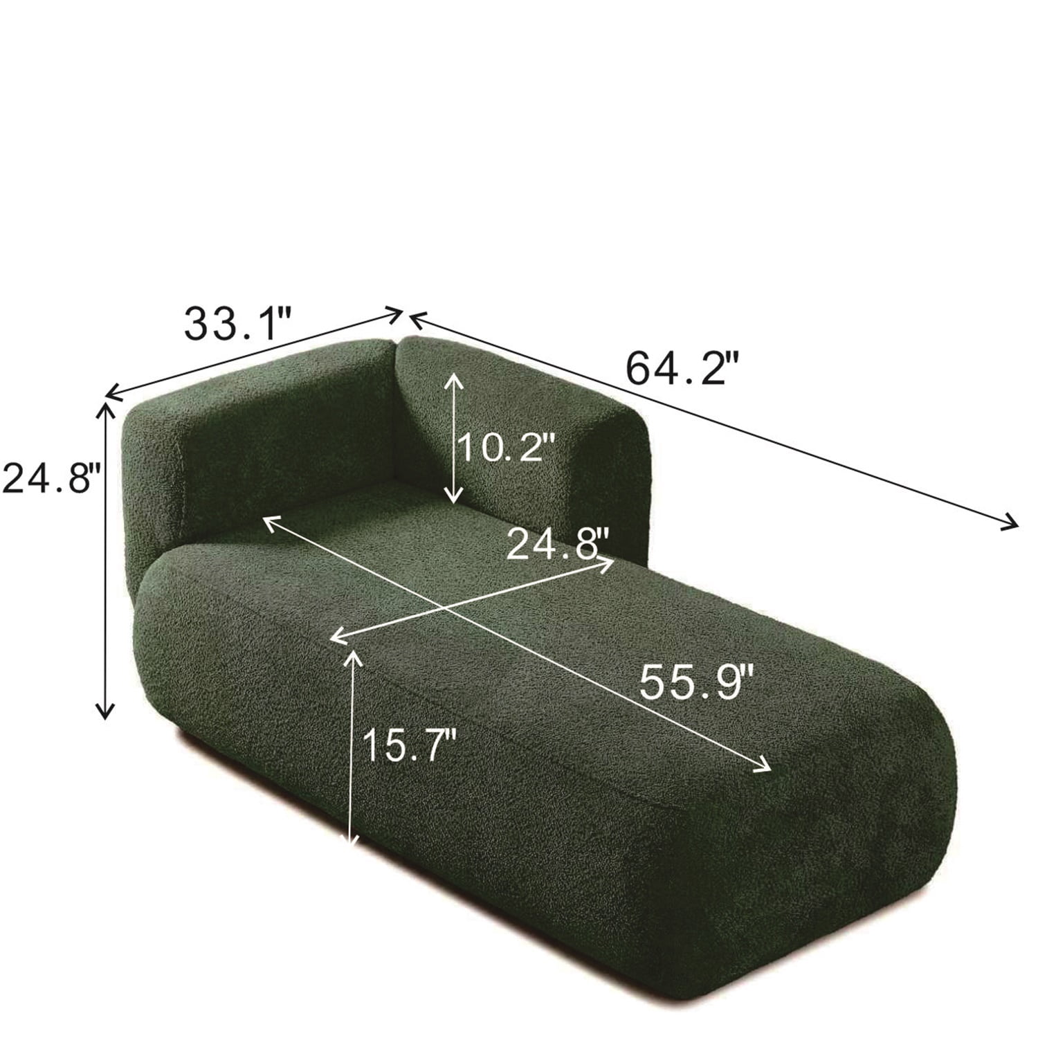 Hommoo 64" Boucle Upholstered Chaise Lounge Chair, Modern Tufted Leisure Sofa Chaise Sofa for Living Room, with Left Arm, Green
