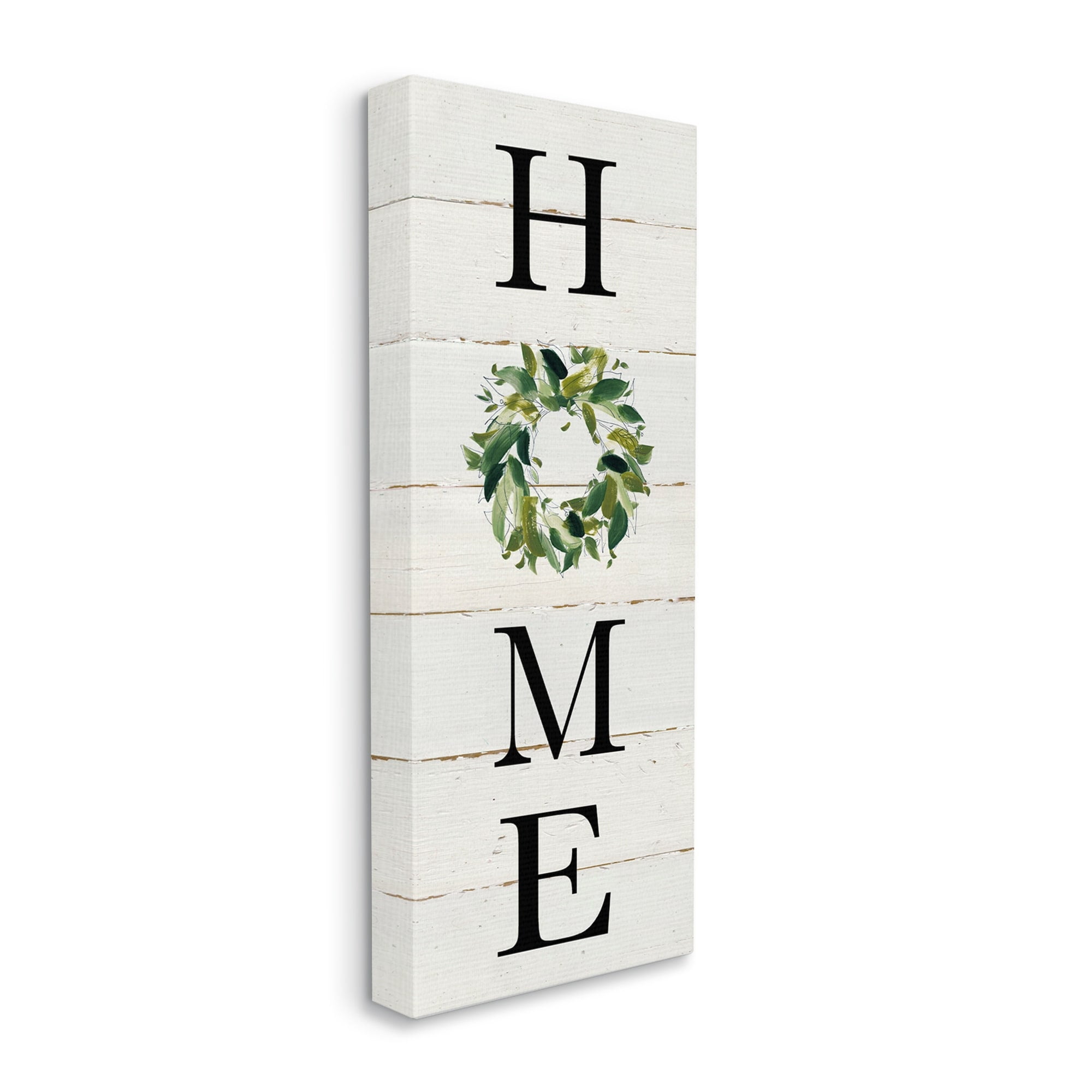 Stupell Industries Home Vertical Phrase Green Leaf Wreath Family Typography Graphic Art Gallery-Wrapped Canvas Print Wall Art, 10x24, by Carol Robinson