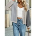 thumbnail image 5 of Women'S Color Block Open Front Cardigan Contrast Striped Chunky Cardigan Sweater Outerwear Coat Grey XL, 5 of 9
