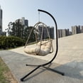 thumbnail image 5 of Miniyam Outdoor Hanging Egg Chair with Stand, Foldable Swing Chair with Cup Holder, Rattan Wicker Patio Chair with Cushions for Adults and Kids, Beige, 5 of 7