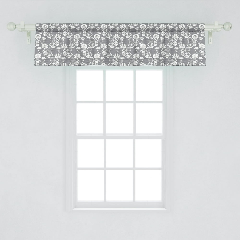 Ambesonne Floral Window Valance, Flower Silhouettes with Lace Patterned