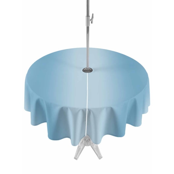 Light Blue Ombre Outdoor Tablecloth with Umbrella Hole, Farmhouse Blue Gradient Modern Art Spillproof Waterproof Outdoor Table Cover, Patio Tablecloths for Party/Garden/Picnic, Round 60 inch