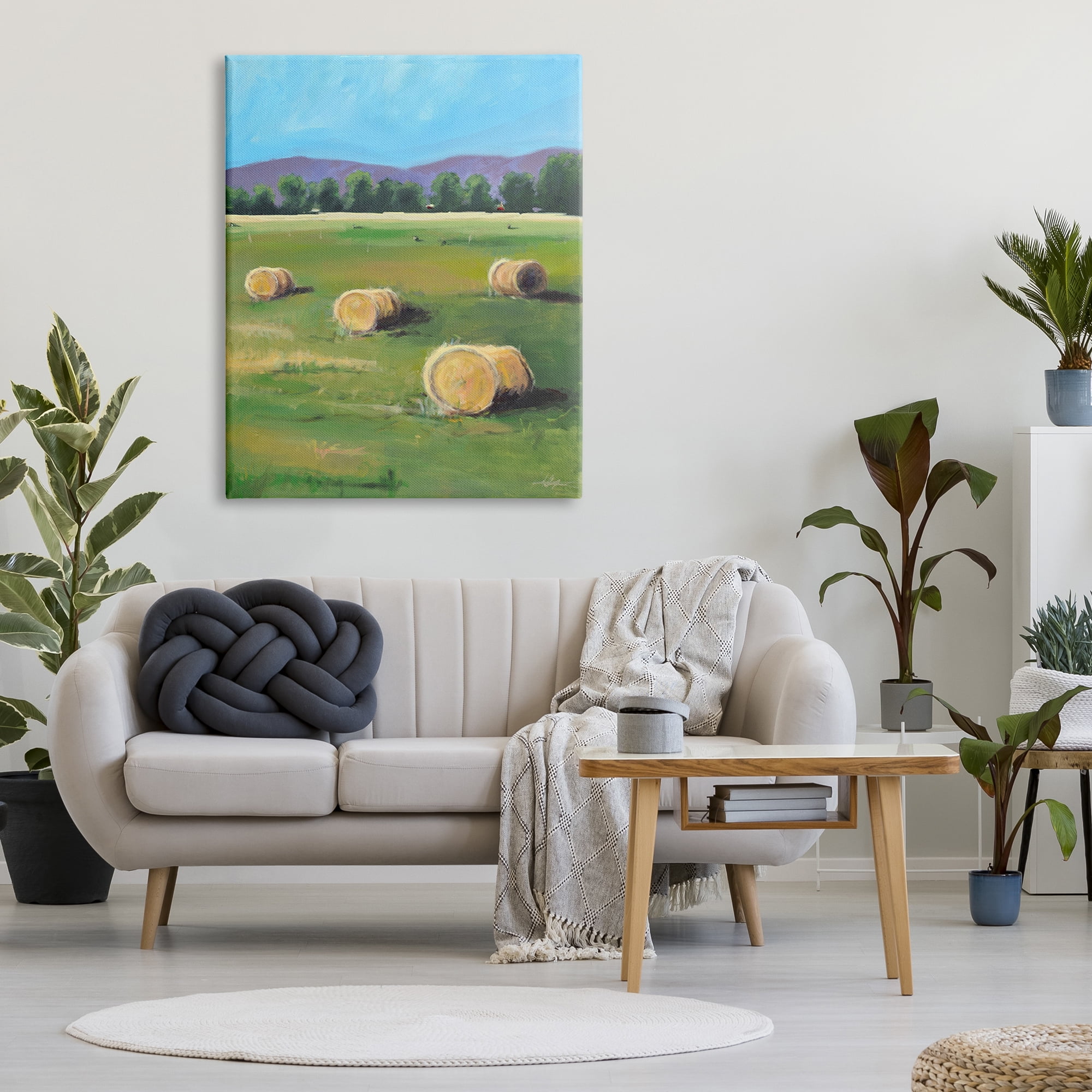 Stupell Industries Open Country Farmland Landscape Yellow Hay Bails Landscape Painting Gallery Wrapped Canvas Print Wall Art, 36 x 48