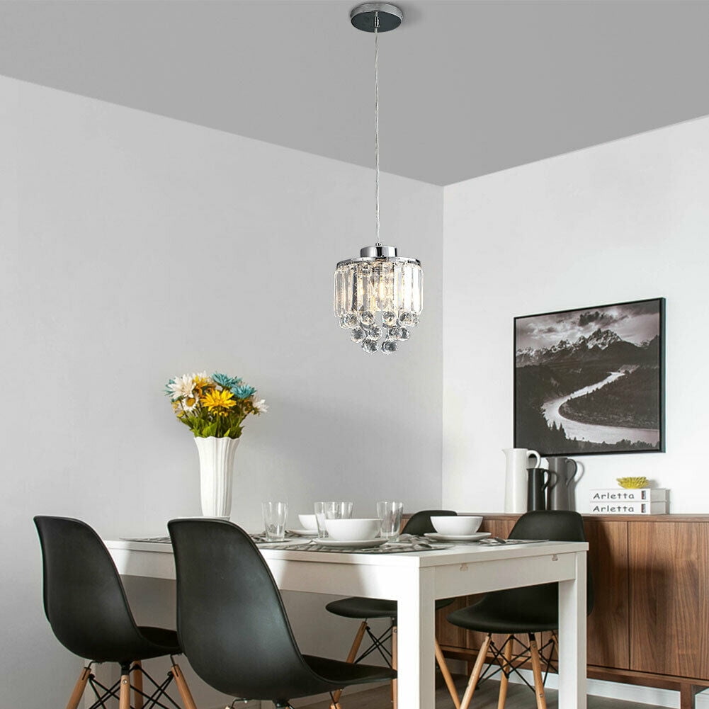 Fichiouy 2pcs LED Crystal Chandelier Pendant Fixture Kitchen Island Light Hanging Lamps E26