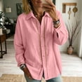 thumbnail image 5 of Noric Women's Cotton Long Sleeve Shirt V Neck Button Down Loose Fit Casual Tops with Crochet Lace, 5 of 7