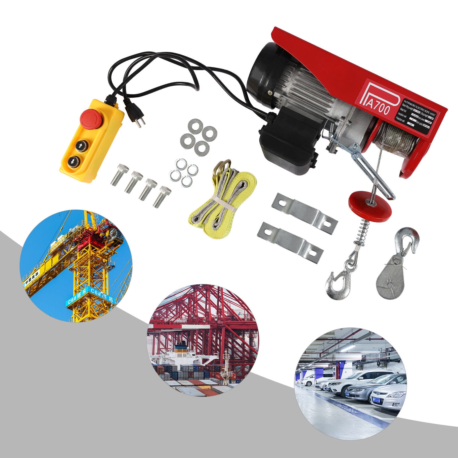 1543lbs Overhead Electric Hoist Crane Lift Garage Winch with Remote 110V