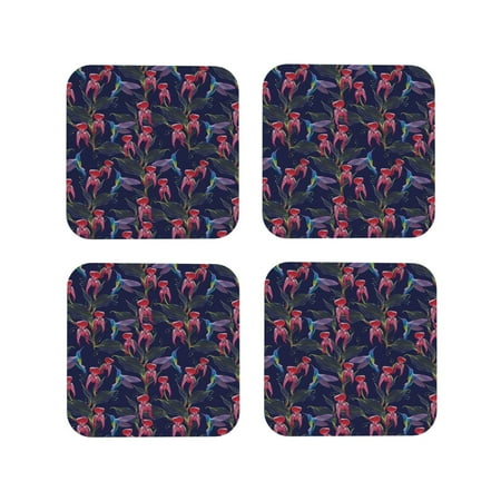 

Tideii Flowers And Humming Bird for Leather Coasters 4 Pieces Anti-fouling and Anti-scalding Decorative Coasters Suitable for Restaurants Kitchens Coffee Shops-Square