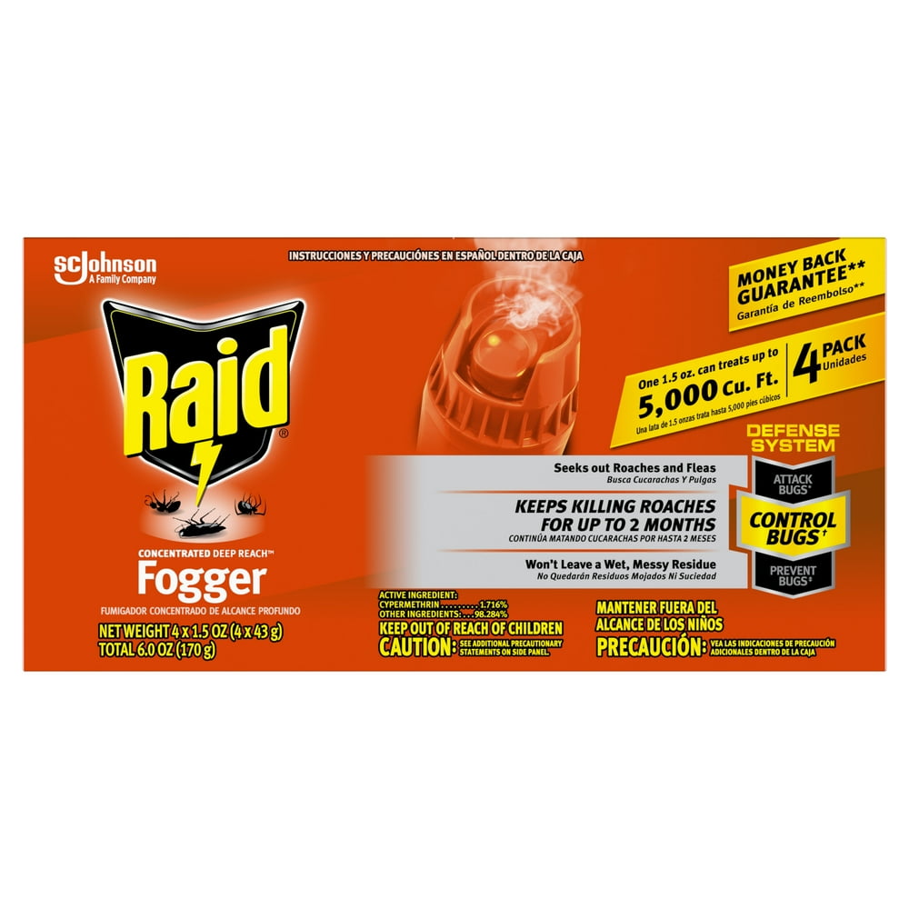 Raid Concentrated Deep Reach Fogger, Kills Bugs, 1.5 oz, 4 Cans