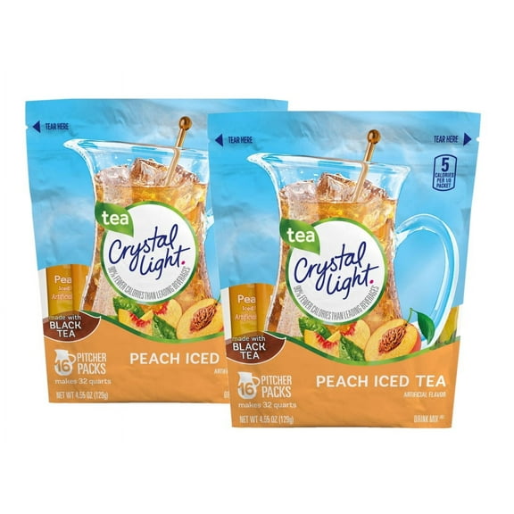 Crystal Light Peach Iced Tea 16 Pitcher Packs Makes 32 Quarts - 2 Pack