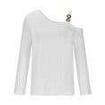 thumbnail image 4 of AXXD White Basic Western Tops for Women Summer 2024 Trendy Casual One Shoulder Drop Shoulder Pullover Long Sleeve Top, 4 of 6