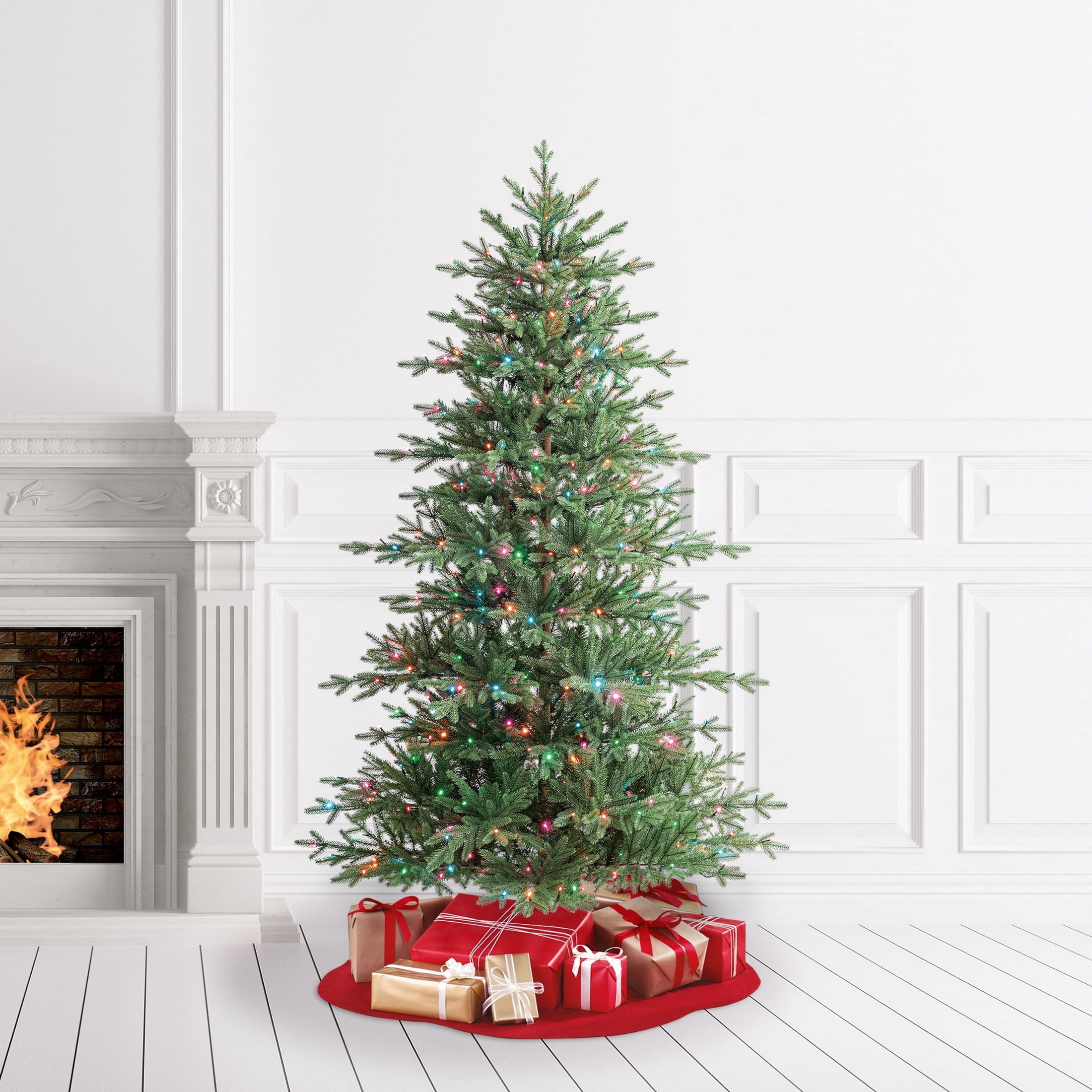 7.5' Pre-Lit Greenwich Fir Green Artificial Christmas Tree with LumaDazzle Color-Changing Twinkle LED Lights, Quick Set, and Stand, by Holiday Time