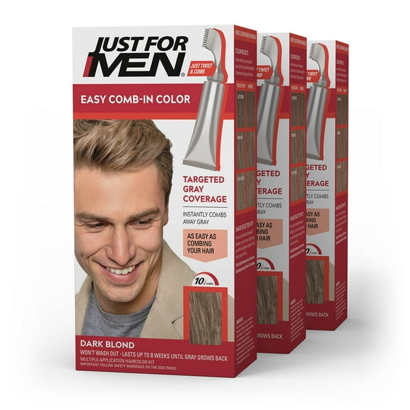 Just For Men Easy Comb-In Color (Formerly Autostop) Mens Hair Dye, Easy No Mix Application - Dark Blond, A-15, 3 Pack