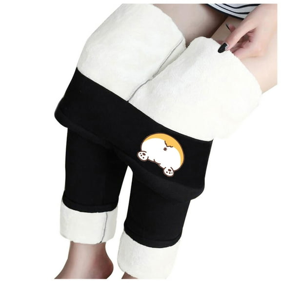 Bmisegm Plus Velvet Thick Lamb Fleece Leggings Women's Autumn and Winter Printed High Waist Warm Pants Winter Clothes for Women Black L