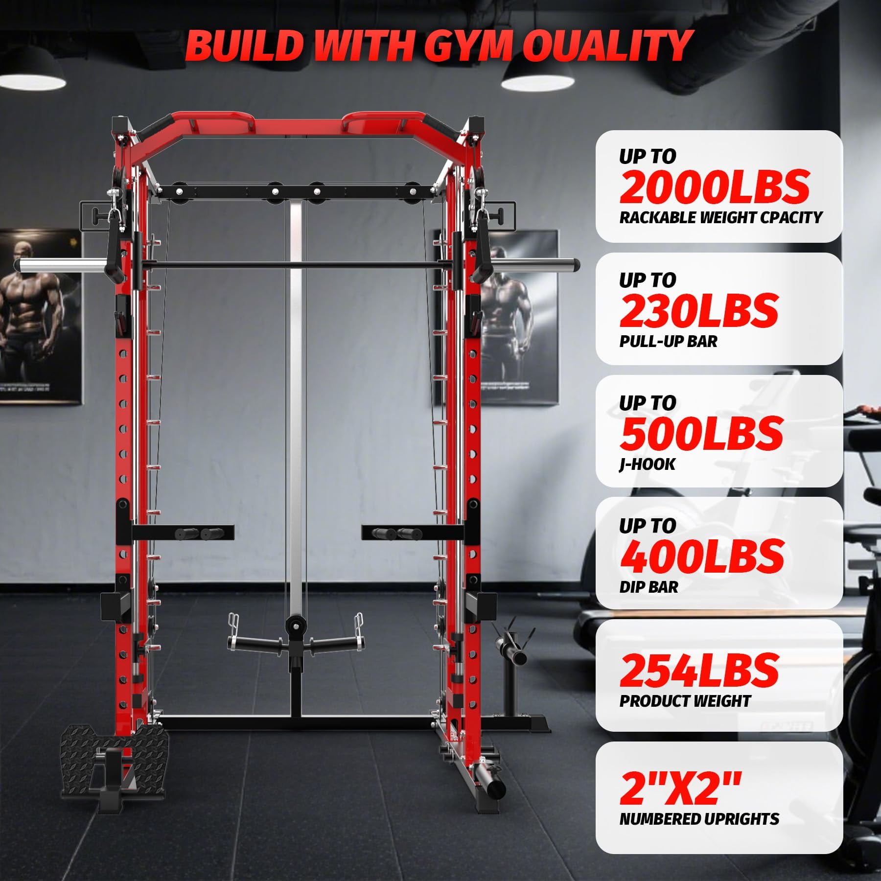 Danolapsi Power Cage,Smith Machine Squat Rack,Heavy Duty Power Rack for Home Gym with Pulley System,Dip Bar,LAT Pulldown,Multifunctional Squat Rack for Home Gym,Weight Cage for Home Gym