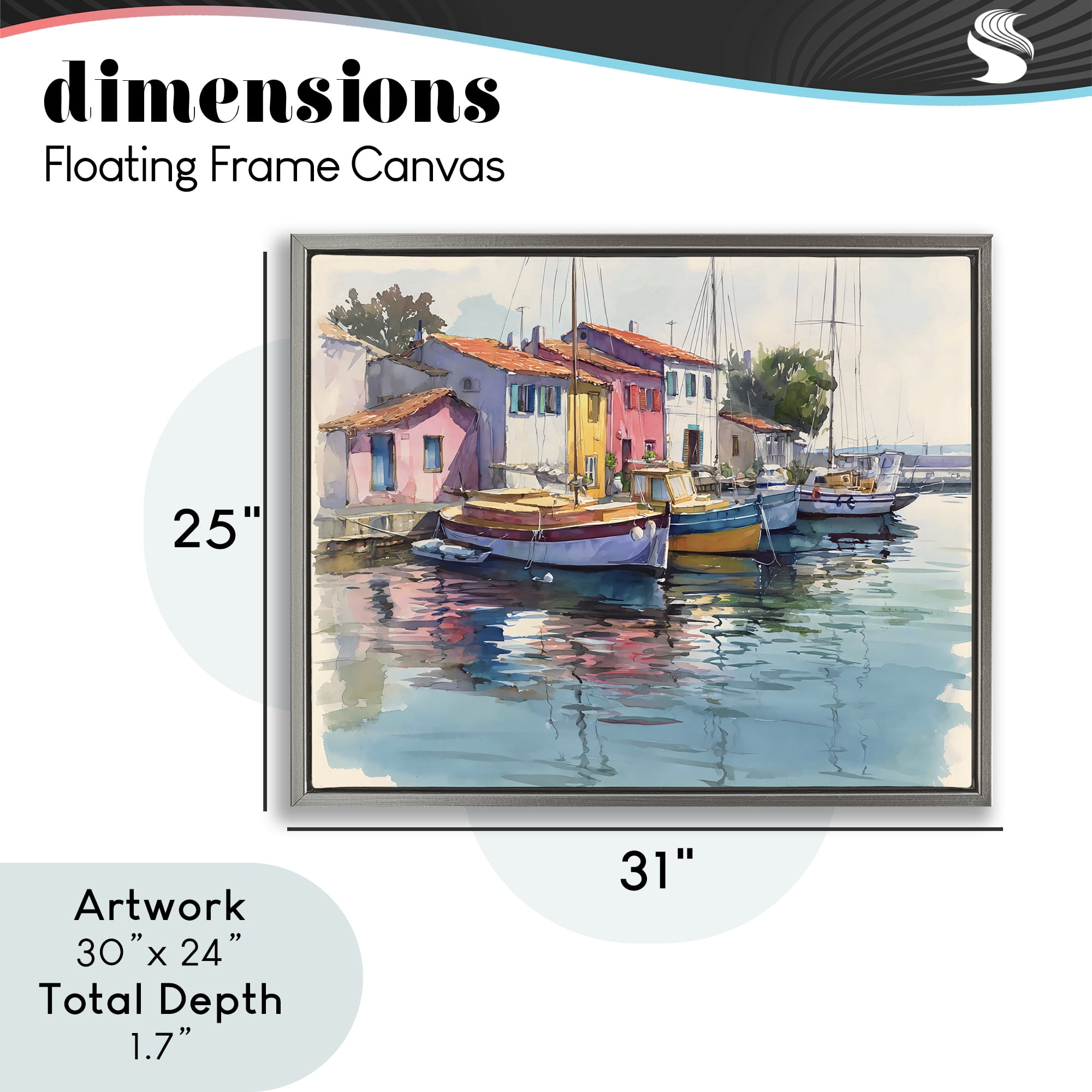 Stupell Industries Colorful Docks Harbor Gray Framed Floater Canvas Wall Art, design by Franklyn Gregory