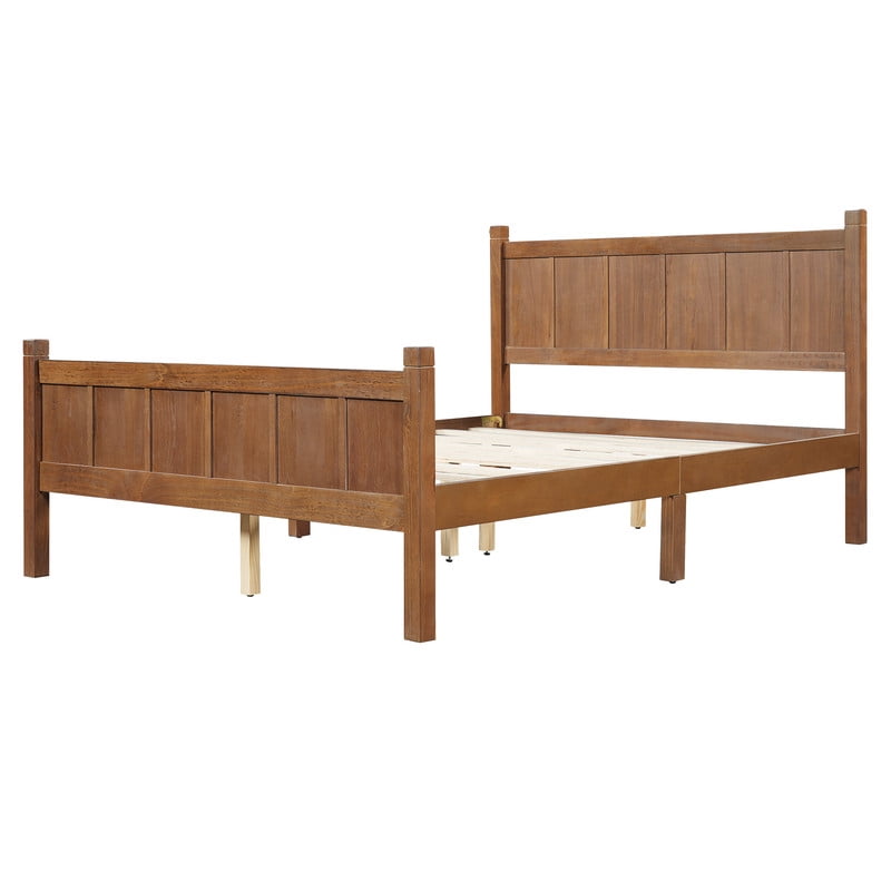 Full Size Farmhouse Platform Bed with Flat Panel Designed Headboard & Footboard, Minimalist Wood Bed Frame with Under-Bed Storage