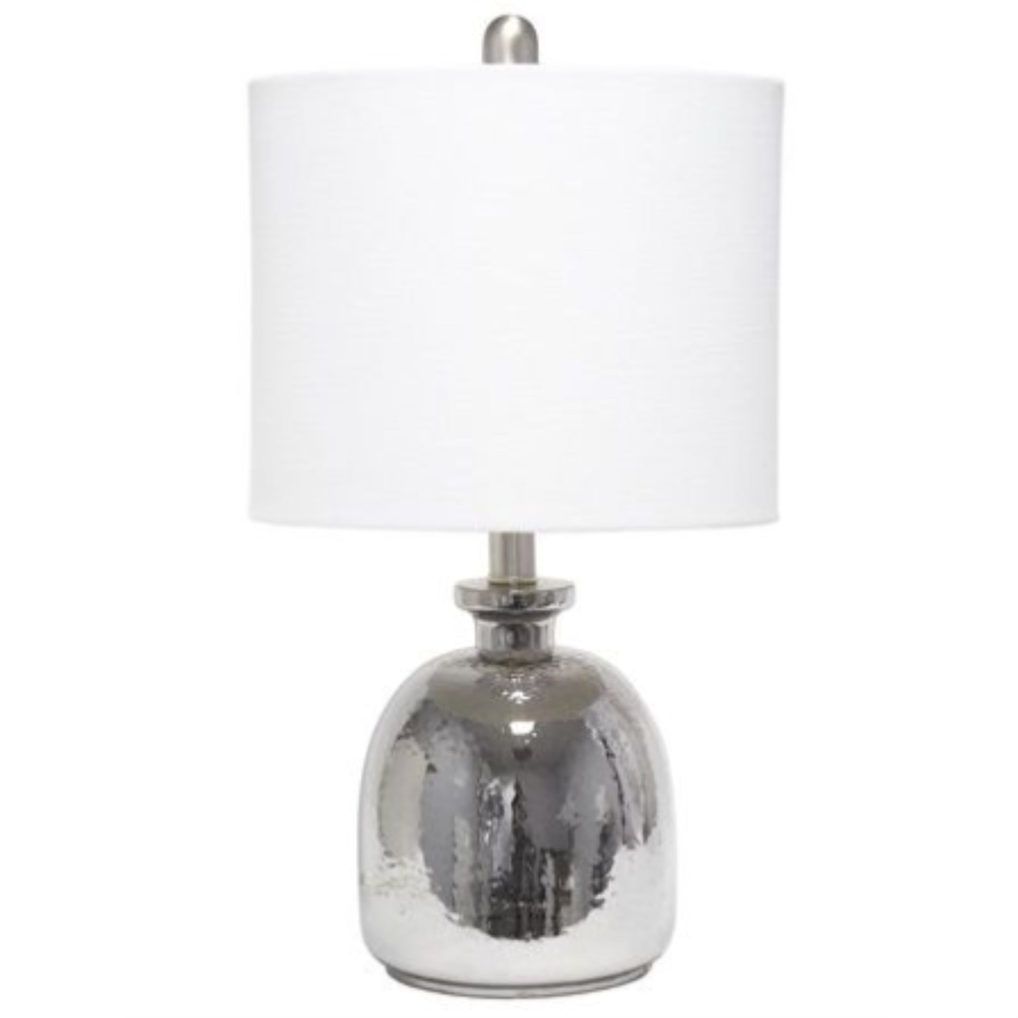 Lalia Home Metallic Gray Hammered Glass Jar Table Lamp with White Linen Shade