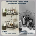 thumbnail image 3 of Topritt Corner Shower Caddy, 2-Pack No Drill Adhesive Organizer with 2 Toothbrush Holders & Hooks, Space-Saving Bathroom/Kitchen Storage Shelf for Shower Corner (90° Angle Only), 3 of 11