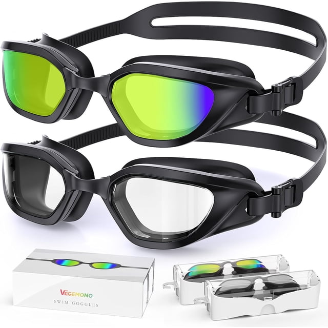 Swim Goggles, Unisex Adult Swimming Goggles Anti Fog Anti UV No Leakage Wide View for Men Women Youth