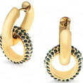 thumbnail image 2 of Women's Gold Tone Hoop Earrings with Emerald Green Crystal Encrusted Accent Ring- Green, 2 of 3