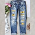 thumbnail image 3 of CHWGFWL Denim Capris for Women Women's Denim Pants Straight Leg Pants Ripped Print Mid Waisted Straight Pants Jeans Sunflower Floral Jeans Women's Jeans Loose Fitting Pants for Women (A ,L), 3 of 5