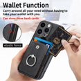 thumbnail image 5 of For iPhone 14 Pro Phone Case Wallet with Card Holder,PU Leather Metal Ring Buckle Holder Kickstand  Women Men Magnetic Cover,Black,For iPhone 14 Pro, 5 of 6