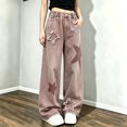 thumbnail image 2 of Edvintorg Teen Girl Clothes Cute Star Patchwork Elastic Waist Wide Leg Jeans Casual Straight-Fit Denim Pants with Pockets 5-15, 2 of 6