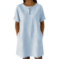 thumbnail image 2 of Blmnix Striped Dress Woman Dress Shift with Pockets Button Down Dress Blue Mini Crew Neck Short Sleeve Adaptable Dresses for Women Casual XXL, 2 of 7