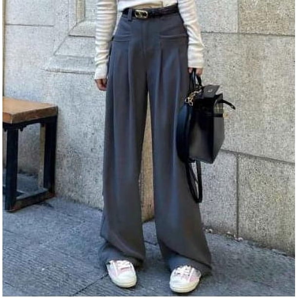 Pantalones de cintura alta con diseño de chica sexy retro americana, pantalones de pierna recta elegantes e informales con cordones laterales para mujer