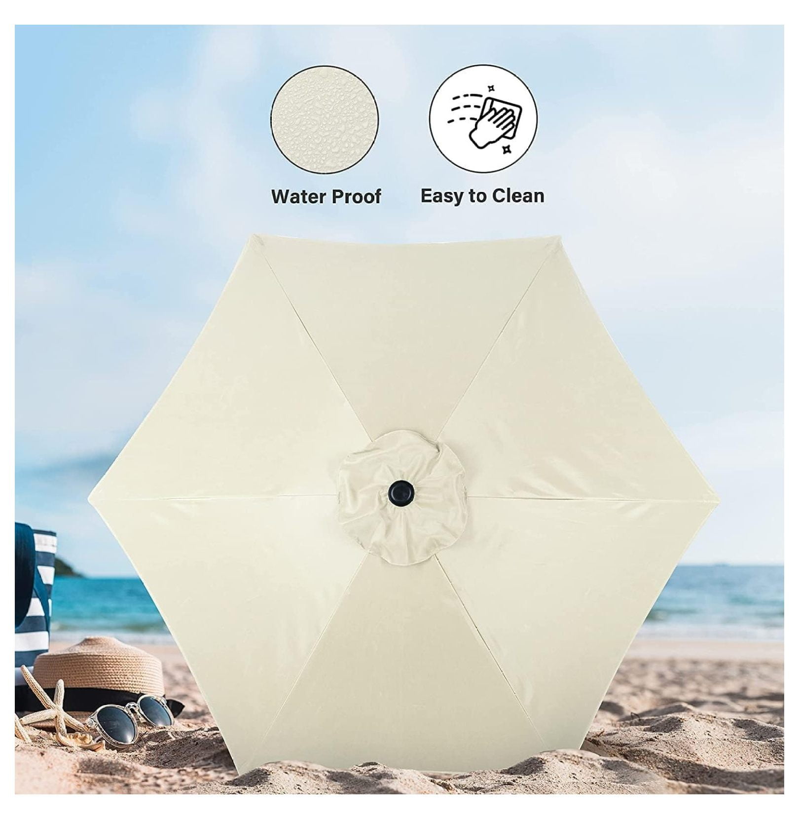 2 Pack 9FT Outdoor Patio Umbrella Table Umbrella with Push Button Tilt and Crank, 8 Sturdy Ribs, UV Protection Waterproof for Garden, Lawn, Deck, Backyard, Pool, Creamy White