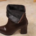 thumbnail image 4 of hopeusnice Ruched Block Heel Mid Calf Boot Square Toe Back Zipper Closure Casual Daily Boot Brown 36, 4 of 9