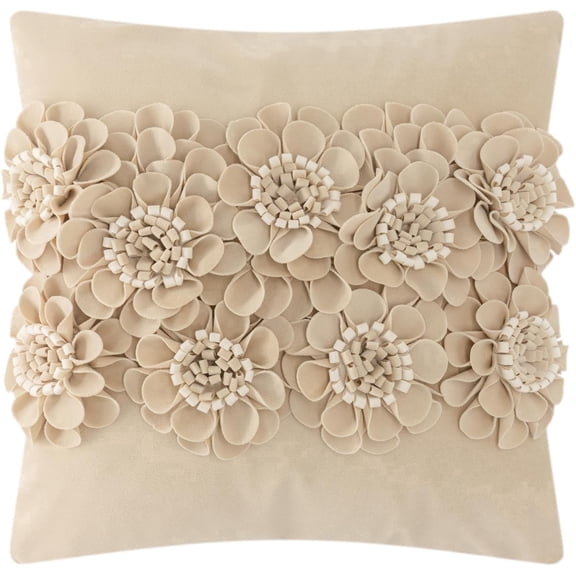 JWH Handmade 3D FlowerThrow Pillow Covers Aesthetic Decorative Floral Accent Pillow Cases 18"x18"Camel for Sofa Couch Bedroom Decor